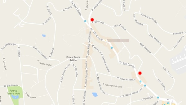 Entre os pontos vermelhos, a Rua São Luís, que pode ser usada como opção de desvio do trânsito