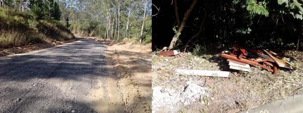Fresa colocada na rua. Ao lado, móvel jogado
