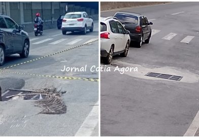 Dois, dos três buracos da marginal da Raposo Tavares, em Cotia, são consertados